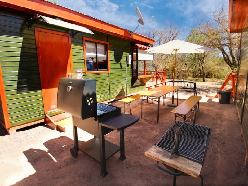 BBQ area with grill and tables