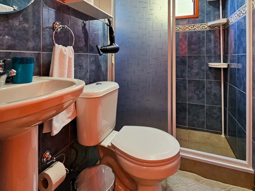 Bathroom of the Elite Bungalow with pool view