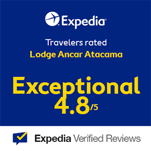 Expedia badge: travelers rate Lodge Ancar Atacama 4.8 out of 5, exceptional