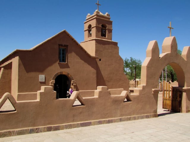 Adobe church of San Pedro de Atacama with its bell tower