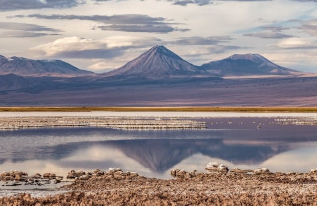 Volcanoes reflected in Laguna Tebinquinche