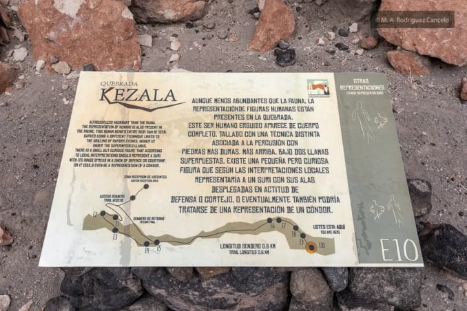 Sign for the Quebrada de Kezala petroglyphs